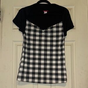 Pinc Black and White Plaid Short Sleeve Top